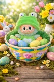 Labubu in cos cu oua - Jucarie de Colectie , Editia Speciala de Pasti - broscuta