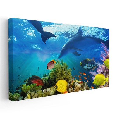Tablou peisaj subacvatic rechini albastru 2146 Tablou canvas pe panza CU RAMA 70x140 cm foto