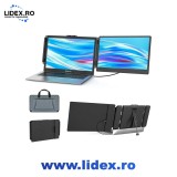 Monitor LED Portabil pentru laptop, Influential Tech, Ecran 14 inch Full HD, compatibil cu displayuri de 13 inch - 17 inch, Rotatie la 180 de Grade, C
