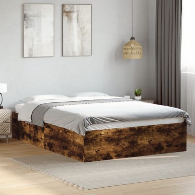 vidaXL Cadru de pat, stejar fumuriu, 120x200 cm, lemn prelucrat 3281025 foto