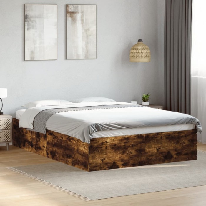 vidaXL Cadru de pat, stejar fumuriu, 120x200 cm, lemn prelucrat 3281025