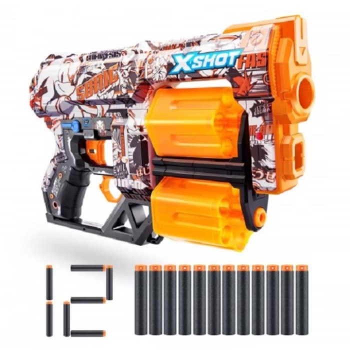 Arma de jucarie X&minus;Shot Skins Dread, Sonic, Retro, 12 cartuse
