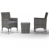 Cumpara ieftin Set mobilier bistro, 3 piese, gri, poliratan/sticla securizata