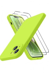 Husa silicon antisoc cu microfibra in interior pentru Iphone 14 Plus Verde Neon