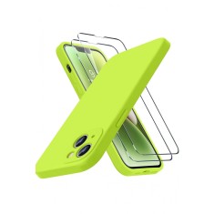 Husa silicon antisoc cu microfibra in interior pentru Iphone 14 Plus Verde Neon