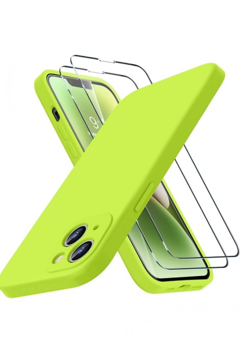 Husa silicon antisoc cu microfibra in interior pentru Iphone 14 Plus Verde Neon