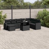 Cumpara ieftin Set mobilier de grădină cu perne, 9 piese, negru, poliratan