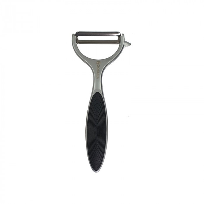 Aparat pentru decojit Zokura, 14.5 cm, zinc, maner cauciuc, Argintiu/Negru