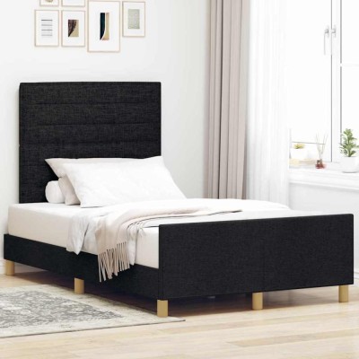 vidaXL Cadru de pat cu headboard Negru 120 x 200 cm țesătură foto