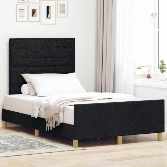 vidaXL Cadru de pat cu headboard Negru 120 x 200 cm țesătură