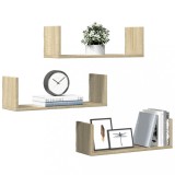 VidaXL Rafturi perete 3 buc. stejar sonoma 58x18x18 cm lemn prelucrat