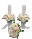 Set buchet si lumanari cu trandafiri si flori de cires din foita parfumata de sapun si plante naturale uscate - Alb Roz Crem, Eventissimi&reg;