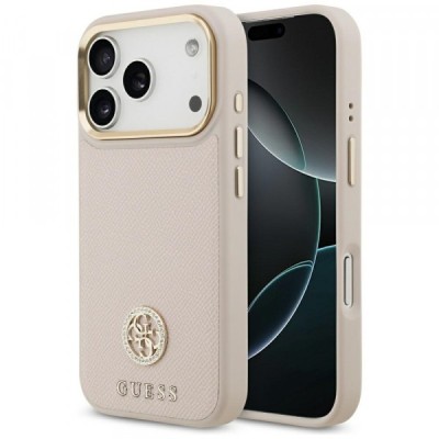 Husa MagSafe pentru Apple iPhone 17 Pro, Guess, Grained Strass Logo, Roz foto