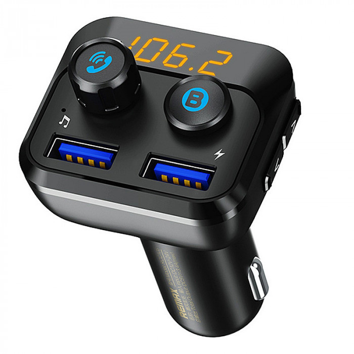 Modulator FM Bluetooth Remax RCC105, Mp3 Player, Buton de apel, Negru