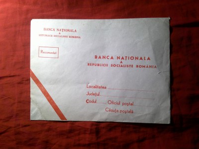 Plic special cu Antetul Banca Nationala RSR m Recomandat , - uzat foto