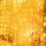 Ghirlanda luminoasa tip perdea 300 LED-uri, 3x3m, pentru interior, cu telecomanda, alb cald (galben) Household NewTrend