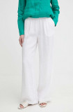 Sisley pantaloni din in culoarea alb, lat, high waist