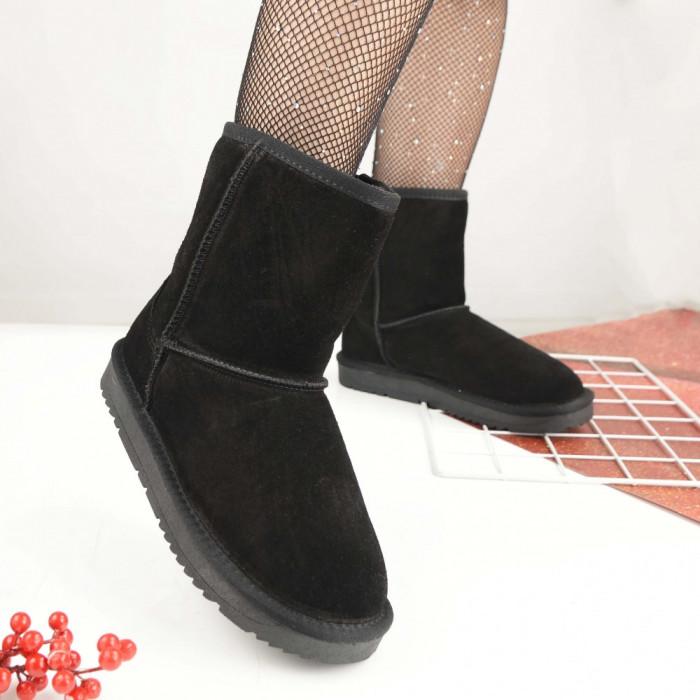 Cizme Tip Ugg De Dama Din Piele Naturala 2124 Negre