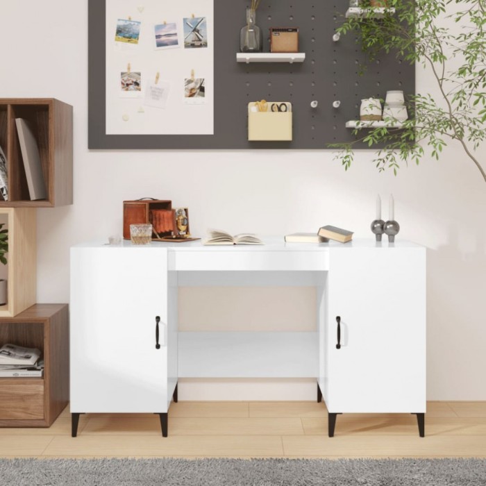 vidaXL Birou, alb extralucios, 140x50x75 cm, lemn compozit