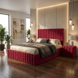 Pat Adela Visiniu Catifea Premium cu Noptiere Tapitate Stoc limitat