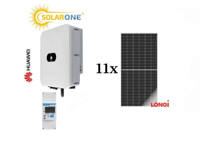 Kit sistem fotovoltaic 6 kW hibrid monofazat, invertor Huawei si 11 panouri LONGi Solar 545W