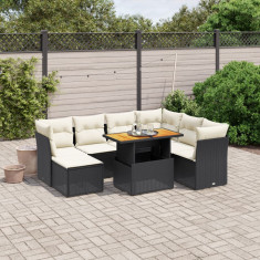 vidaXL Set mobilier de grădină cu perne, 8 piese, negru, poliratan