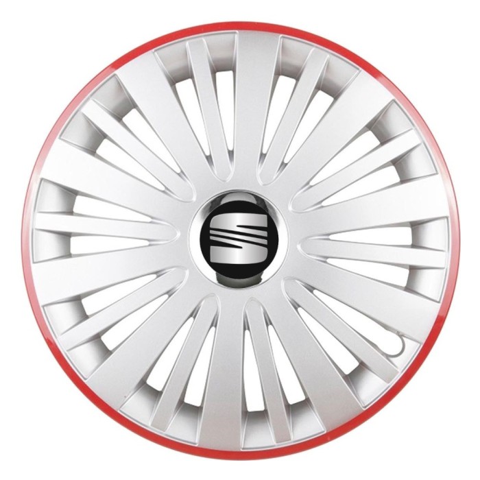 Set 4 Capace Roti, potrivite jantelor de R16, pentru Seat, model falcon argintiu cu rama rosie
