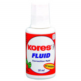 Corector Fluid pe Baza de Solvent cu Pensula Kores, 20 ml, Uscare Rapida, Corectoare Fluide, Corector cu Pensula, Corectoare cu Pensula, Corector Scoa