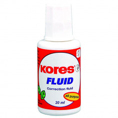 Corector Fluid pe Baza de Solvent cu Pensula Kores, 20 ml, Uscare Rapida, Corectoare Fluide, Corector cu Pensula, Corectoare cu Pensula, Corector Scoa