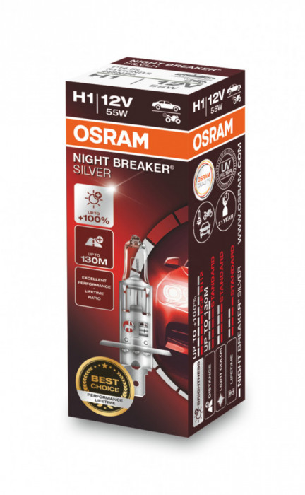 Bec Halogen H1 Osram Night Breaker Silver, 55W