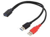 Cablu USB A soclu - USB A mufă x2, 0,3m, 5Gbps, negru
