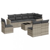 Set canapele de gradina cu perne, 9 piese gri deschis poliratan