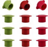 Set de 12 dopuri pentru sticle Jognee, silicon, verde/rosu, 2,64 x 5 cm