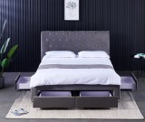 Cumpara ieftin Pat Dormitor 180x200 Gri Catifea cu 4 Sertare, Somiera Inclusa. Tapitat Elegant, Spatios si Functional. Ideal pentru Relaxare si Depozitare