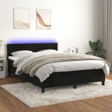 VidaXL Pat cu arcuri, saltea și LED, negru, 140x200 cm, catifea