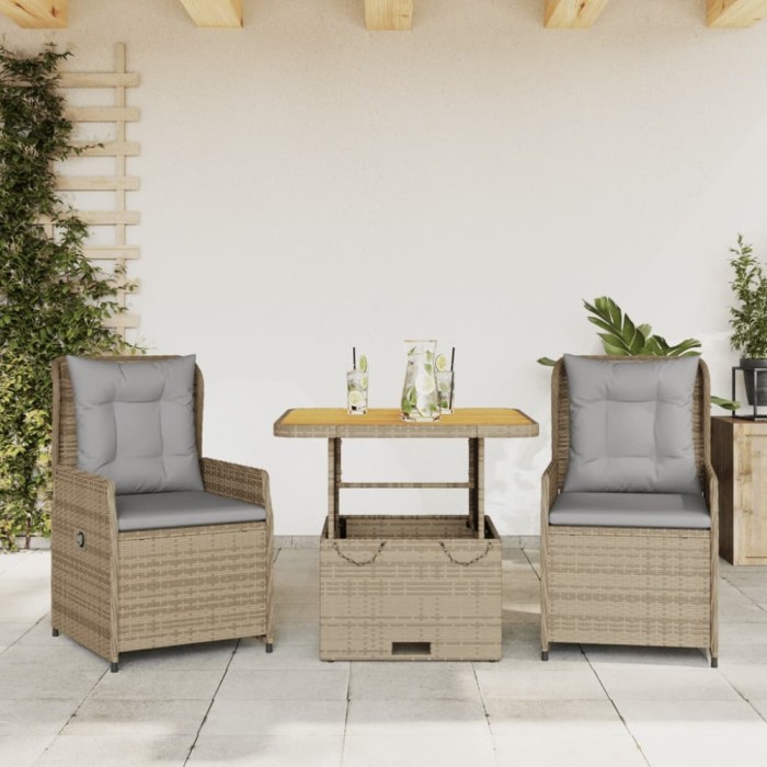Gossi set bistro cu perne, 3 piese, bej, poliratan