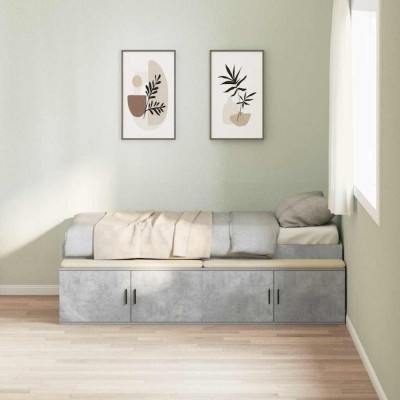 vidaXL Cadru de pat cu depozitare Gri beton 100 x 200 cm Lemn compozit 3335184 foto