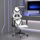 Scaun Gaming Masaj vidaXL, Piele Eco Alb/Negru, Inaltime Reglabila, Pivotant 360&deg;, Suport Lombar, Ergonomic, 110 kg