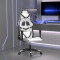 vidaXL Scaun de gaming de masaj, alb și negru, piele ecologică