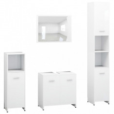 Set mobilier de baie, 4 piese, alb, lemn prelucrat