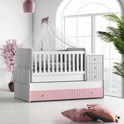 Patut transformabil MyKids Sofia Alb Roz 180x80 GreatGoods Plaything foto