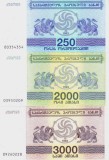 Bancnota Georgia 250, 2.000 si 3.000 Laris (1993) - P43-45 UNC ( set x3 )