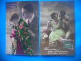 HOPCT 1675 CUPLU-ROMANTICA-FRANTA--LOT 2 CARTI POSTALE VECHI-CIRCULATE