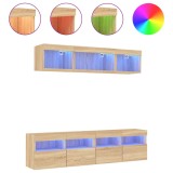 Cumpara ieftin Unitati de perete TV cu LED-uri, 5 piese, stejar sonoma, lemn