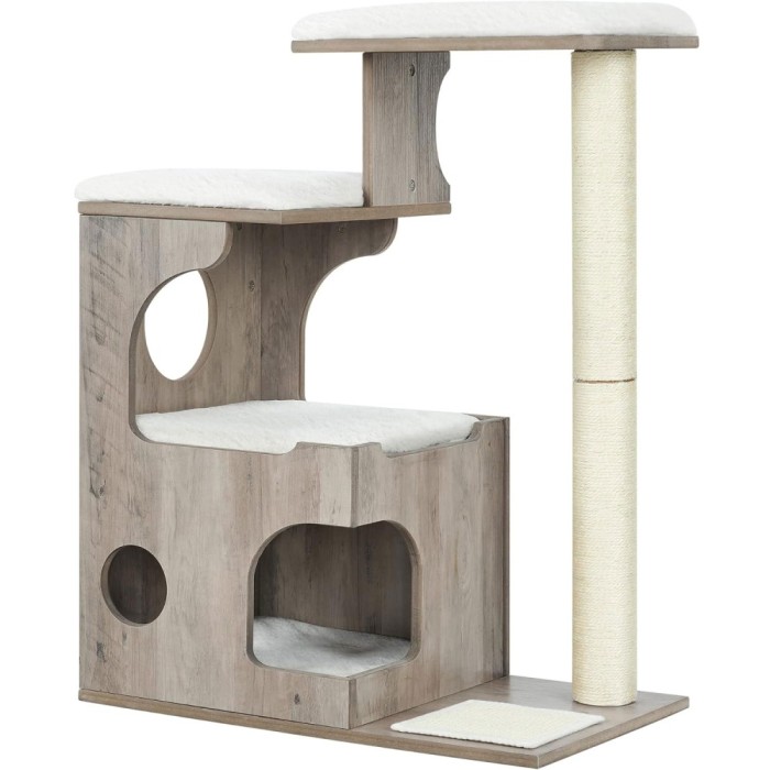FEANDREA Ansamblu de joaca pisici, tip copac, din lemn, 66x40x86 cm, gri Household NewTrend