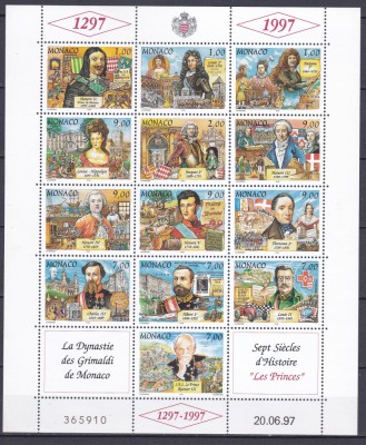 DB1 Monaco 1997 Dinastia Grimaldi 700 Ani MS II MNH foto