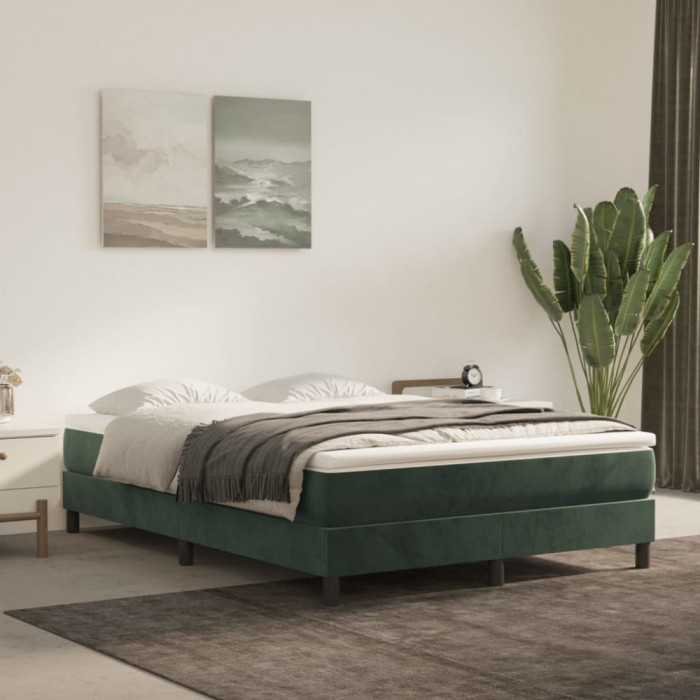 vidaXL Saltea de pat cu arcuri, verde &icirc;nchis, 140x190x20 cm, catifea