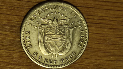 Panama - argint 0.900 - foarte rar - 10 centesimos 1904 - an unic de batere - foto