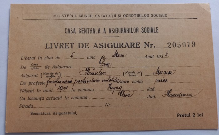 Livret de asigurare , 1934