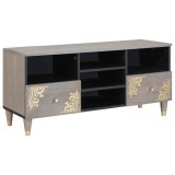 vidaXL Cabinet TV Gri și Aur 100 x 33.5 x 46 cm Lemn masiv de mango